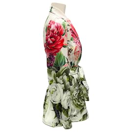 Dolce & Gabbana-Dolce & Gabbana White Multi Floral Printed Silk Wrap Top-Multiple colors