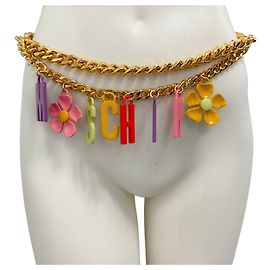 Cinturón de cadena con flores de múltiples logos Moschino Couture Gold Multicolor