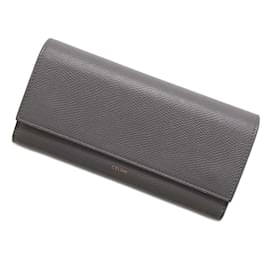 Céline-Celine Gray Leather Coin Purse-Brown