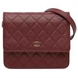 Chanel-Chanel Red Quilted Caviar Square Wallet on Chain-Red,Dark red