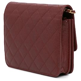Chanel-Chanel Red Quilted Caviar Square Wallet on Chain-Red,Dark red