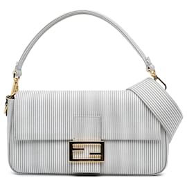 Fendi-Sac à main Baguette en jersey rayé blanc Fendi-Autre