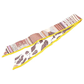 Hermès-Hermès Brown Printed Silk Twilly Scarf-Other