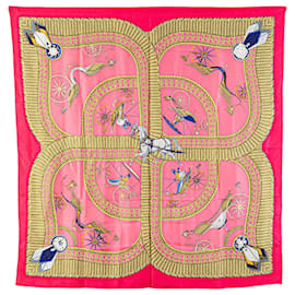 Hermès-Hermès Pink Voitures Paniers Silk Scarf-Pink