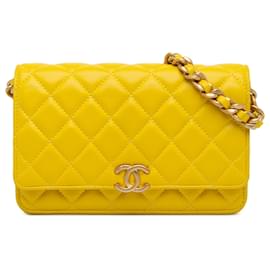 Chanel-Chanel Yellow Quilted Lambskin Candy Chain Wallet on Chain-Yellow