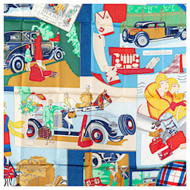 Hermès-Hermès Blue L Elegance et le Confort en Automobile Silk Scarf-Blue,Other