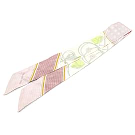 Hermès-Hermès Pink Les Voitures a Transformation Twilly Silk Scarf-Pink,Other