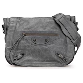 Balenciaga-Balenciaga Gray Lambskin Motocross Classic Neo Folk Messenger Bag-Brown