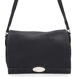 Fendi-Sac à épaule en cuir noir Fendi-Noir