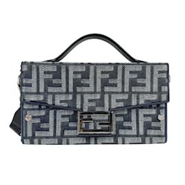 Fendi-Fendi Navy Canvas Shoulder Bag-Navy blue
