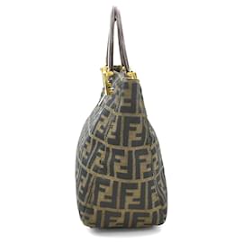 Fendi-Fendi Zucca Canvas Leather Handbag-Brown
