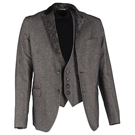Dolce & Gabbana- Dolce & Gabbana Single-Breasted Blazer and Vest Jacket in Grey Wool-Grey