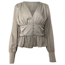 Jason Wu Satin Peplum Saum Bluse aus grauem Polyester Grau
