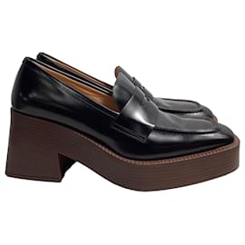 Tod's-Tod's 75mm Platform Loafers in Black Leather-Black