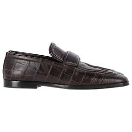 Mocasines de cuero marrón con estampado de cocodrilo de Bottega Veneta Castaño Roja