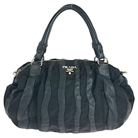 Prada-Prada Nylon Leather Tessuto Crimson Handbag Tote-Black