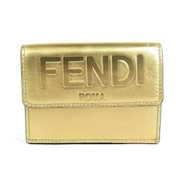 Fendi-Fendi Gold Tri-Fold Leather Wallet-Golden