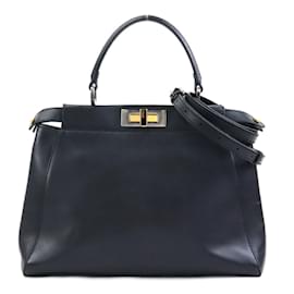 Fendi-Fendi Peekaboo Leather Handbag-Black