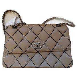 Chanel Wild Stitch 2000 Leather Handbag Beige Beige