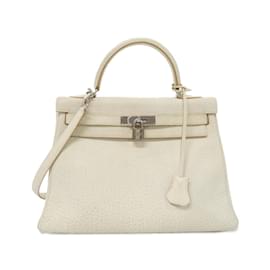 Hermès-Hermes Kelly 32cm Handbag-White,Beige