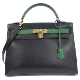 Hermès-Hermes Kelly 32cm Handbag-Black,Green