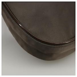 Prada-PRADA Sac à épaule en nylon cuir marron argent authentique 110684-Marron,Argenté