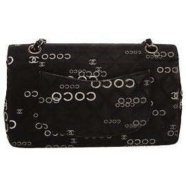 CHANEL Matelassé 25 Borsa a Spalla con Catena Tela Nera Oro CC Auth 108396 Nero D'oro