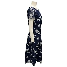 Autre Marque-Talbot Runhof Navy Blue / White Embroidered Lace Cocktail Dress-Navy blue