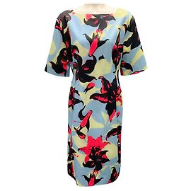 Vestido midi impreso multicolor azul claro de Dries van Noten Azul