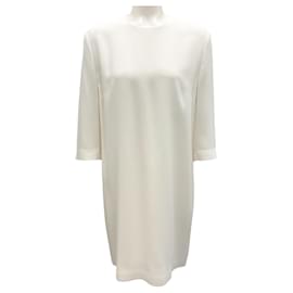 Ralph Lauren-Ralph Lauren Black Label Ivory Three-Quarter Sleeved Crepe Sheath Dress-Cream