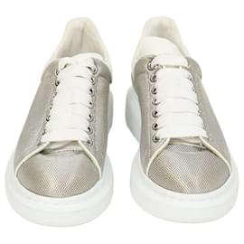 Alexander Mcqueen-Alexander McQueen Oversized Sneakers in Silver Metallic Fabric and Leather-Silvery,Metallic