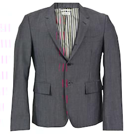 Thom Browne-Thom Browne RWB Selvedge Blazer in Grey Mohair Wool-Grey