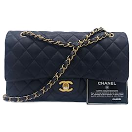 Chanel-Chanel classic bag 11.12 in grained calfskin & gold metal Blue-Navy blue,Dark blue