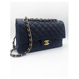 Chanel-Chanel classic bag 11.12 in grained calfskin & gold metal Blue-Navy blue,Dark blue