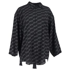 Camicia a maniche lunghe BB Logo Balenciaga in seta nera Nero