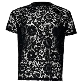 Valentino Garavani-Valentino Garavani Semi-Sheer Lace T-shirt in Black Viscose-Black