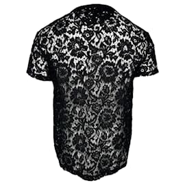 Valentino Garavani-Valentino Garavani Semi-Sheer Lace T-shirt in Black Viscose-Black