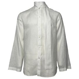Valentino Garavani Camicia Valentino con sciarpa e logo firmato in lino bianco Bianco Crudo