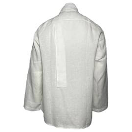 Valentino Garavani-Valentino Shirt with Scarf and Signature Logo in White Linen -White,Cream