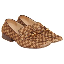 Louis Vuitton-Brown Damier Print Calf Hair Preowned Loafers-Brown