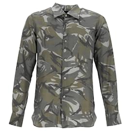 Tom Ford- Tom Ford Camouflage Print Long Sleeve Shirt in Khaki Viscose-Green,Khaki