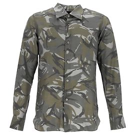 Camicia a maniche lunghe con stampa camouflage Tom Ford in viscosa khaki Verde Cachi