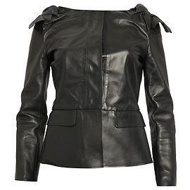 Burberry Prorsum Black Leather Knot-Shoulder Peplum Jacket Black