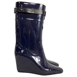 Sergio Rossi Strap Detail Rain Mid-Calf Boots in Navy Blue Rubber Blue Navy blue