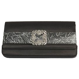 Manolo Blahnik Black Satin Gothisi Love Preowned Clutch Black