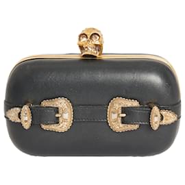 Alexander Mcqueen-Black Leather Preowned Buckle Skull Box Clutch-Black