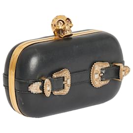 Alexander Mcqueen-Black Leather Preowned Buckle Skull Box Clutch-Black