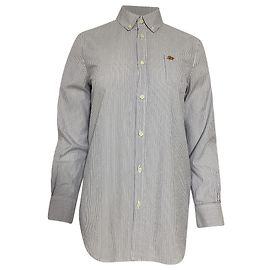Camicia a maniche lunghe a righe con patch logo Dsquared2 in cotone blu e bianco Blu Blu chiaro