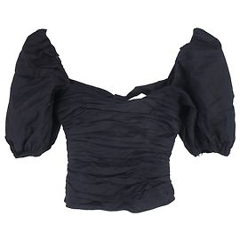 Top cropped com mangas bufantes Reformation em algodão preto Preto