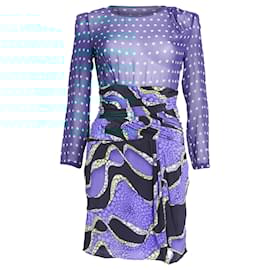 Balenciaga-Blue Silk Printed Above The Knee Dress-Blue